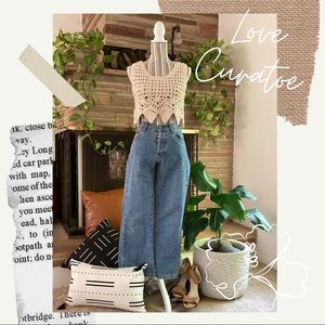 Storets Crochet Beige Cream Crop Top